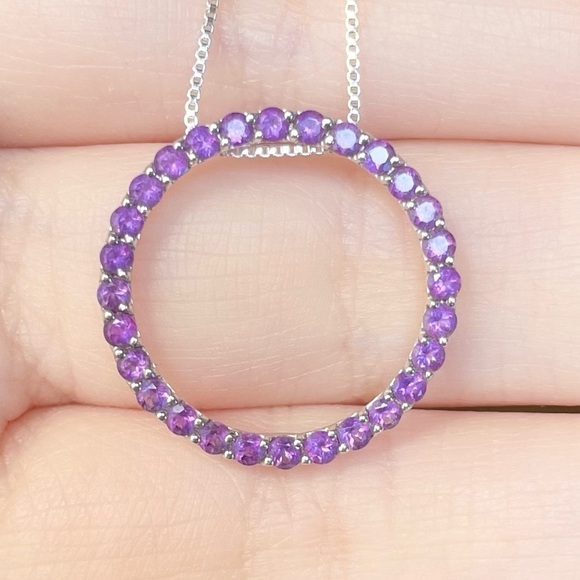 Jewelry - WH Half carat purple amethyst paved 14k solid white gold open halo penda…